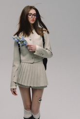 Classic round neck small Chanel style suit skirt two-piece suit